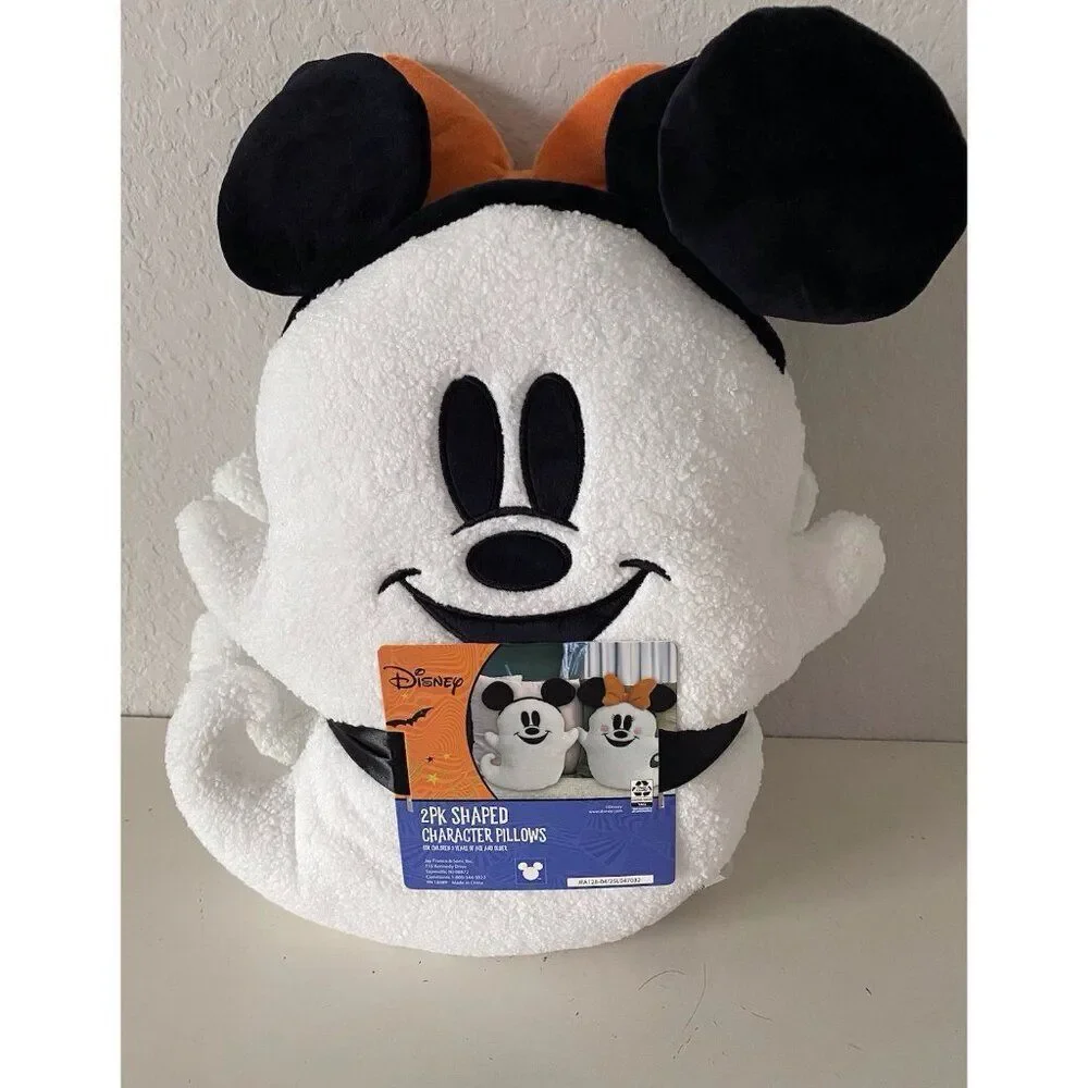 Set Of 2 Disney Halloween Mickey & Minnie‎ Ghost Decorative Sherpa Pillows NEW